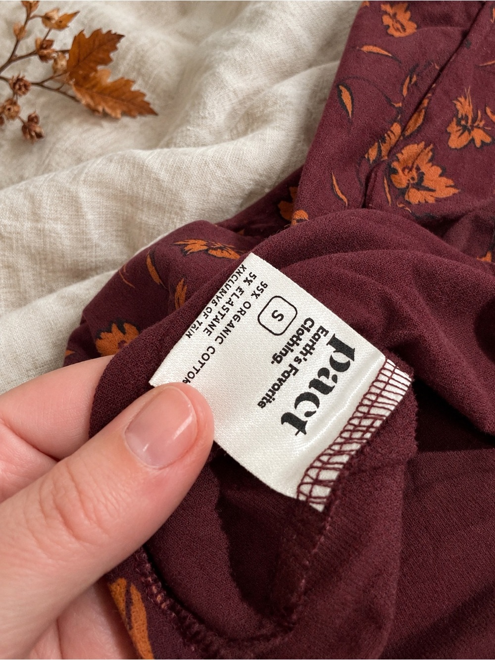 Pact Floral A-Line Skirt Small Burgundy Orange Organic Cotton Cottagecore Fall S - Picture 5 of 6